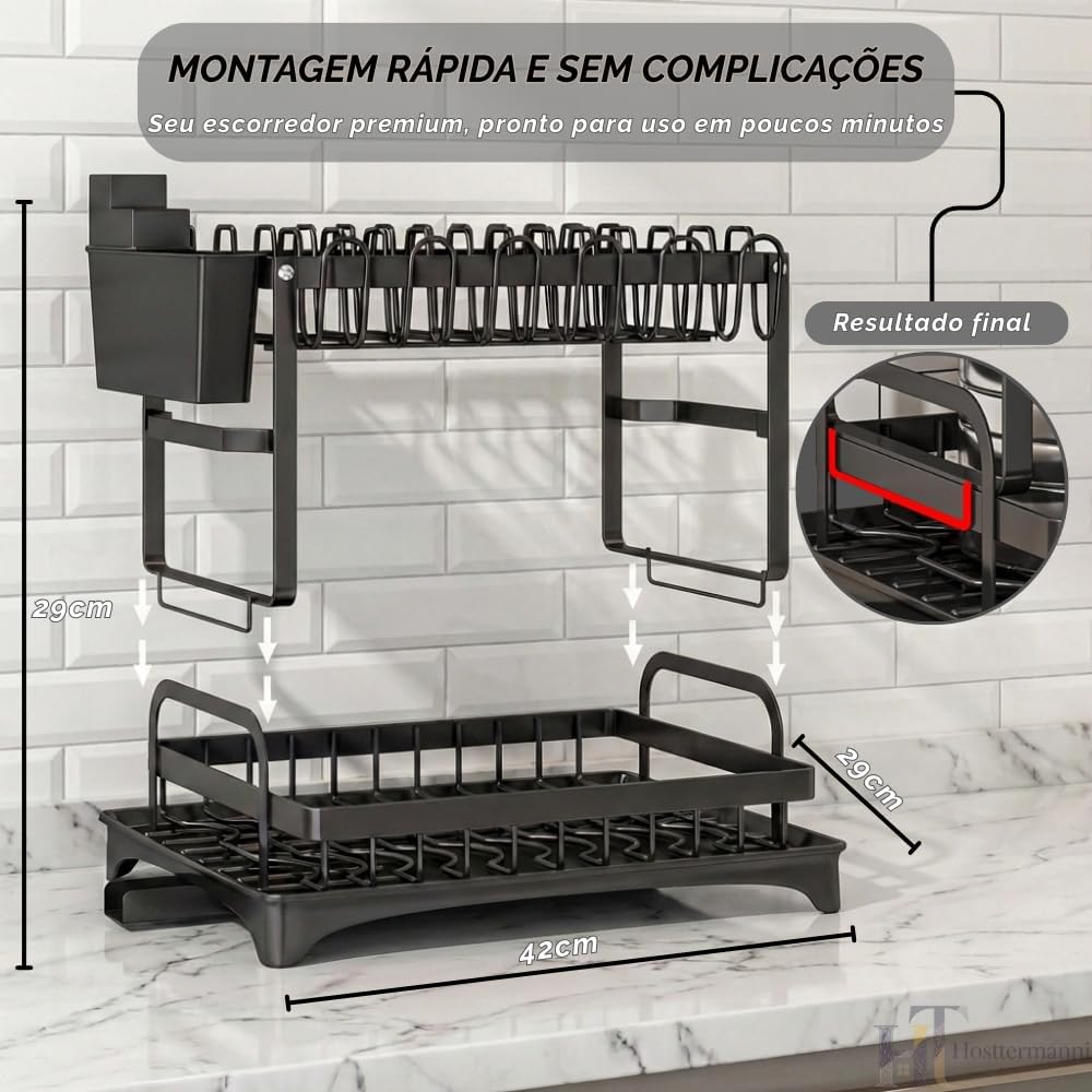 Montagem do escorredor Castral com medidas 42 x 29 x 29 cm